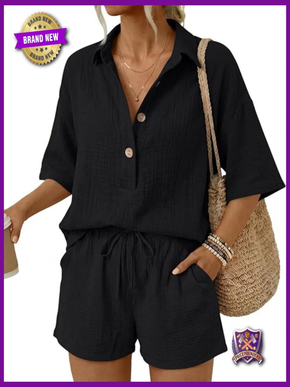 2 Piece Linen Short Set V Neck Summer Vacation Outfit